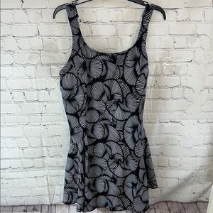 Plus size Black and White Patterned One piece swim dress.